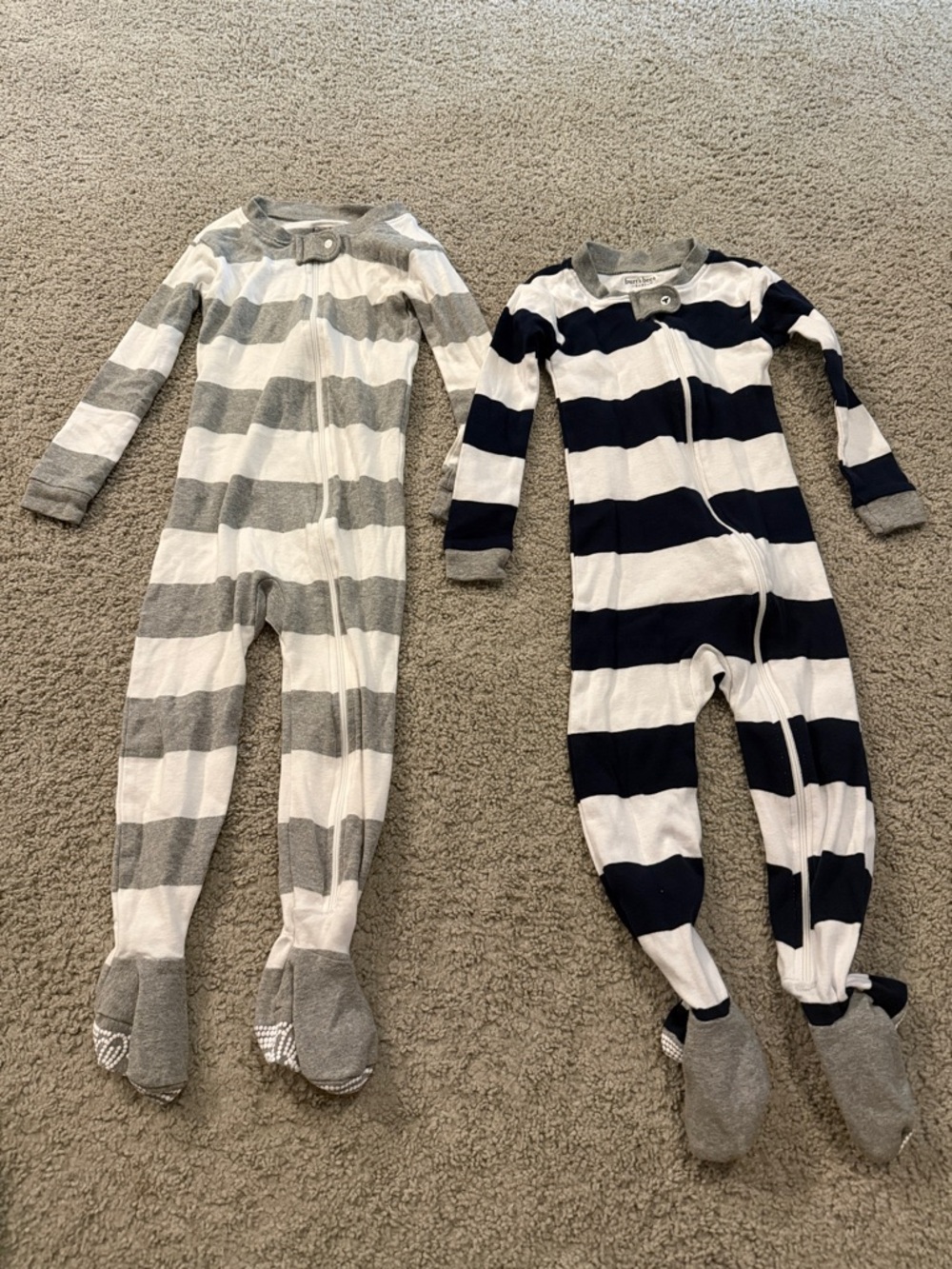 Burt's Bees Baby Striped Footed Pajamas in Gray & Navy